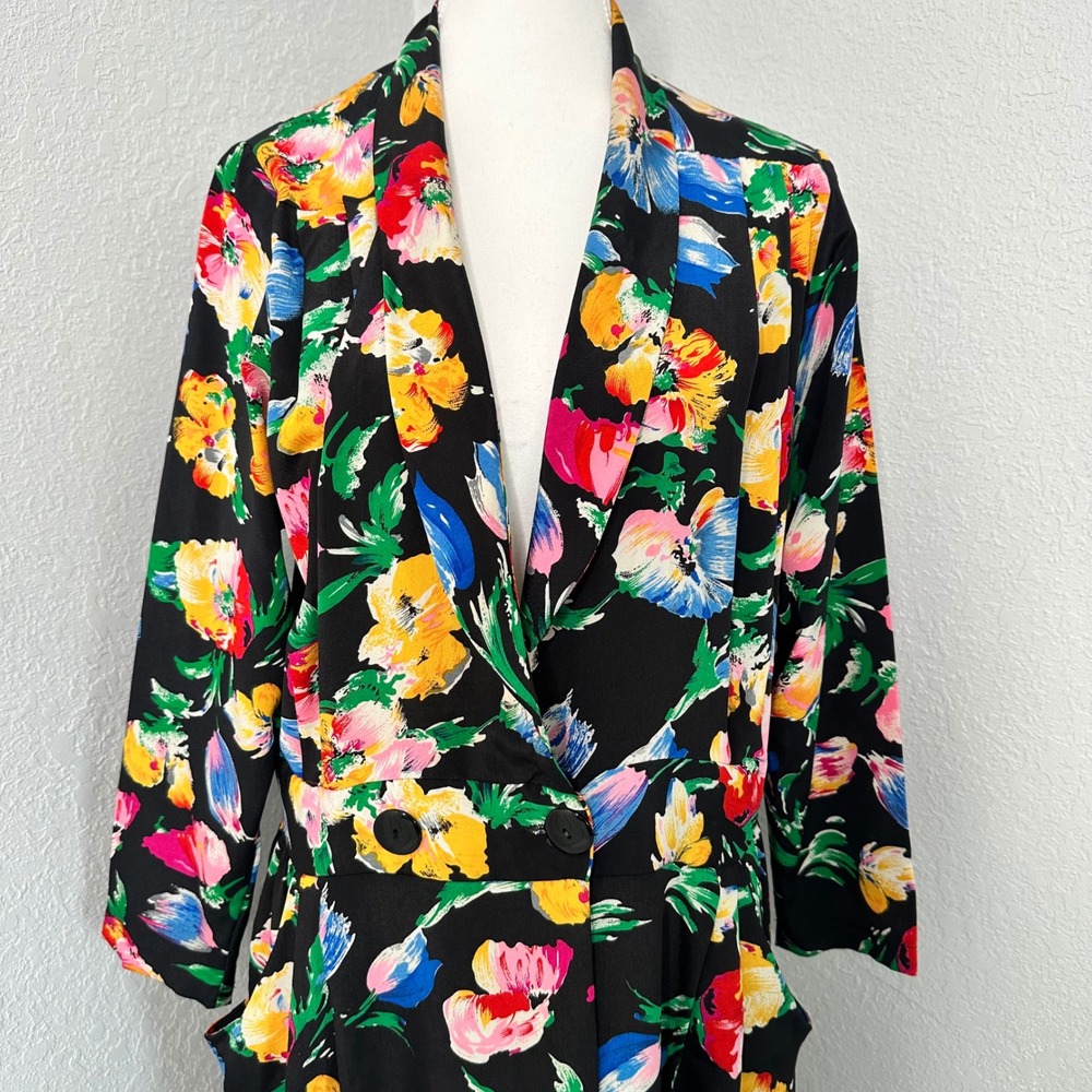 Vintage “Take Me”‎  tropical Floral Button Waist Robe women's Medium